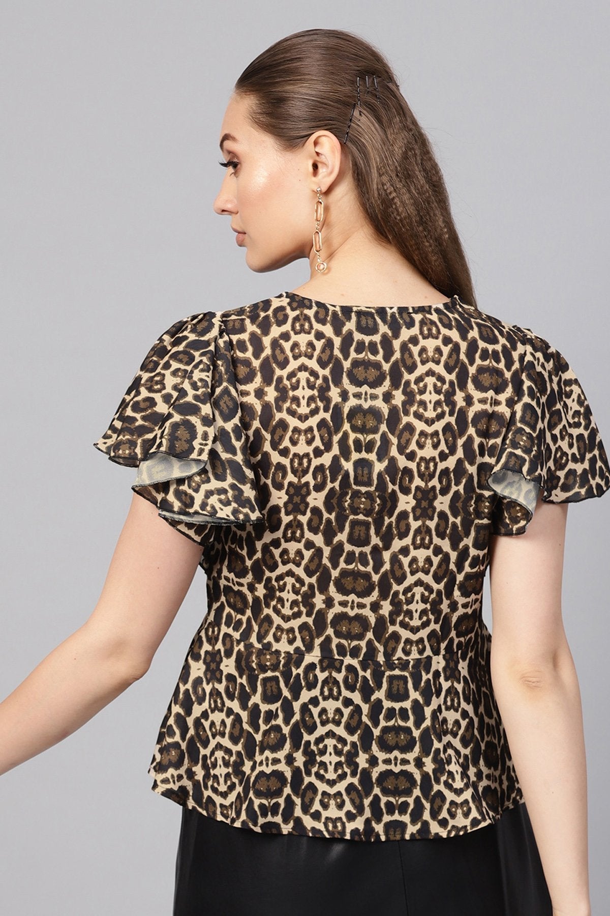 Women's Black Cheetah Peplum Top - SASSAFRAS