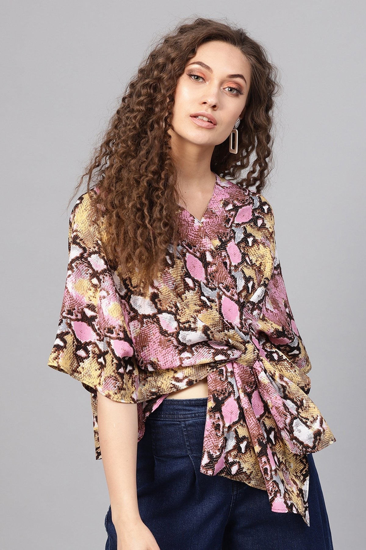 Women's Pink Python Boxy Wrap Top - SASSAFRAS