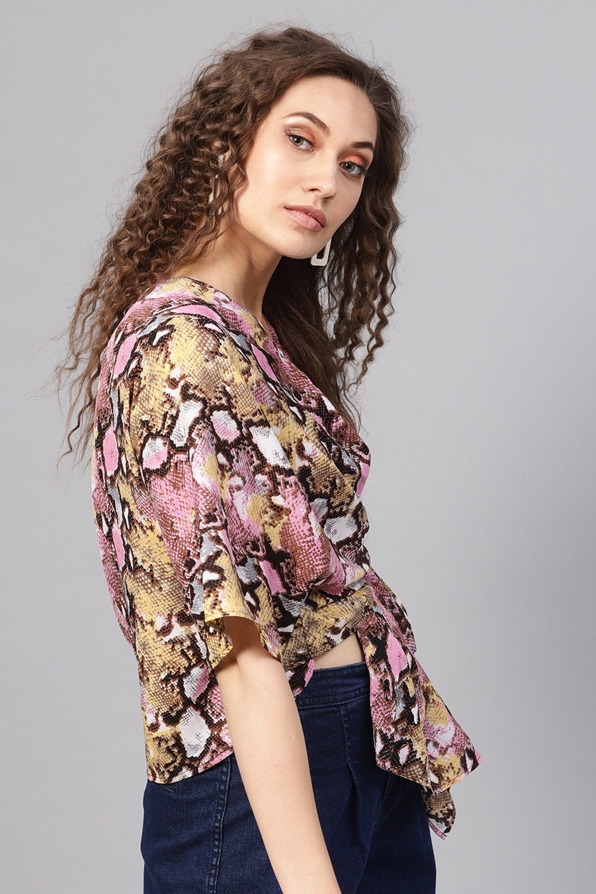 Women's Pink Python Boxy Wrap Top - SASSAFRAS