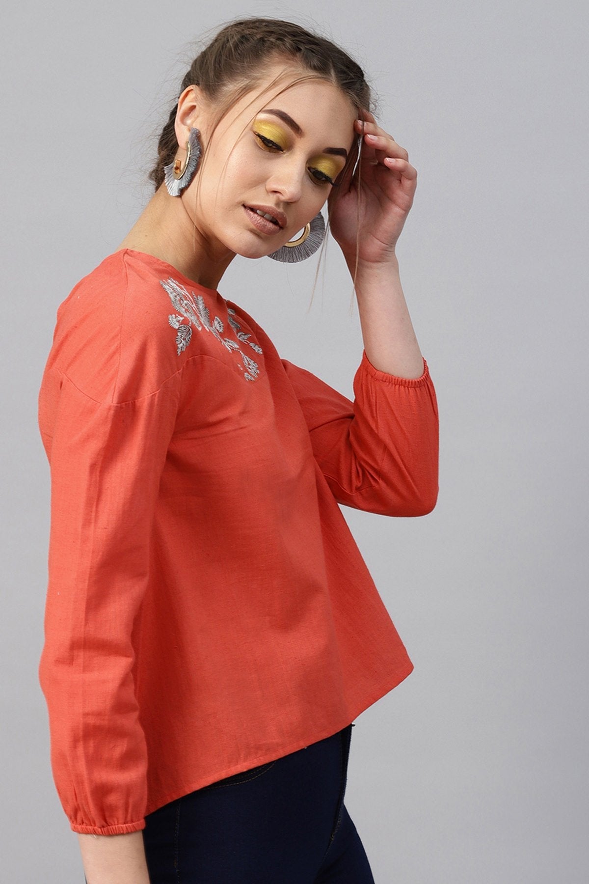 Women's Coral Neck Embroidered Top - SASSAFRAS