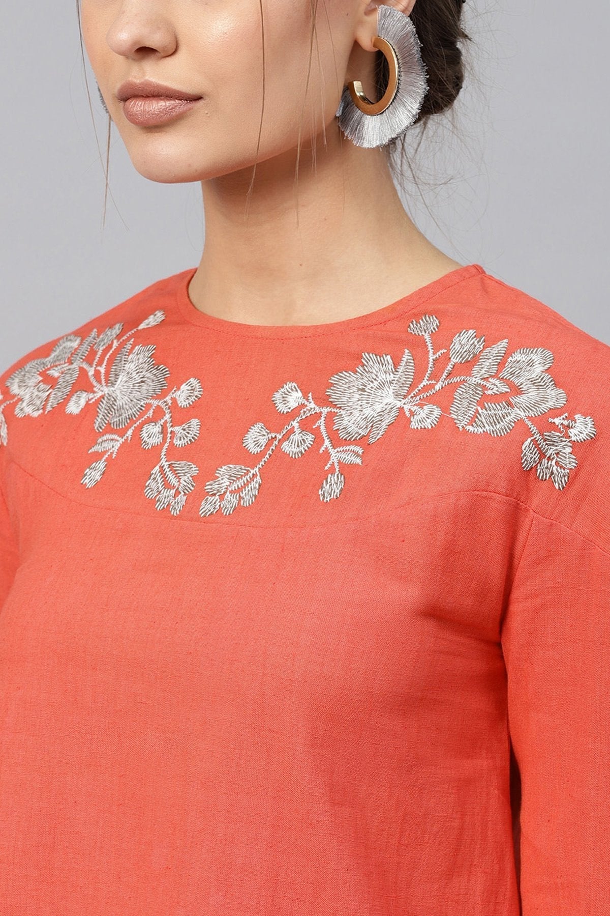 Women's Coral Neck Embroidered Top - SASSAFRAS