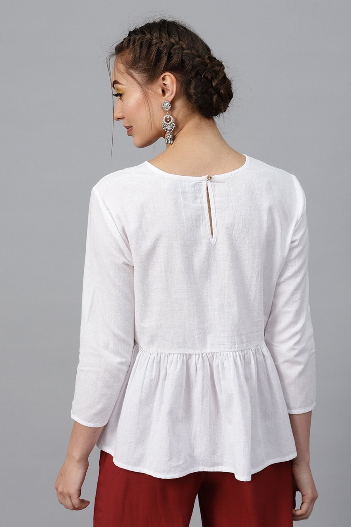 Women's White Frill Hem Embroidered Top - SASSAFRAS