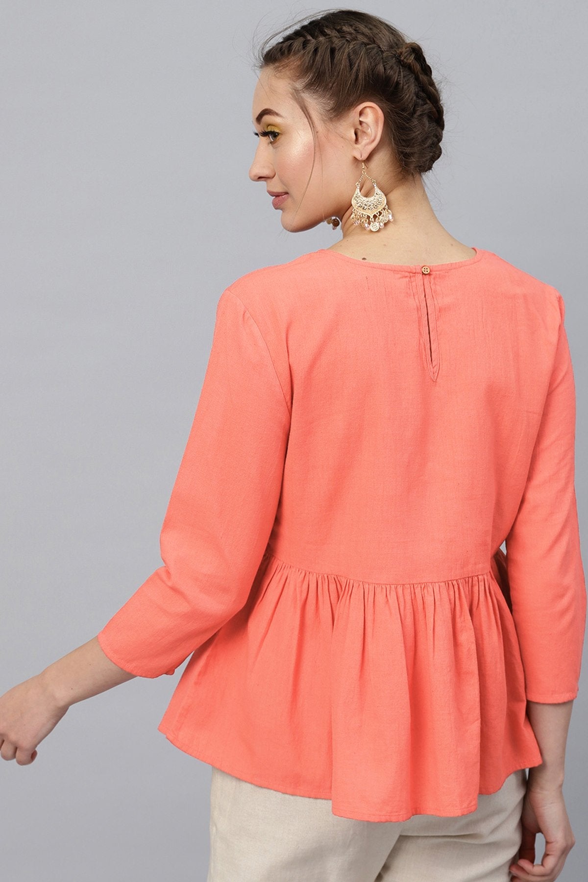 Women's Coral Frill Hem Embroidered Top - SASSAFRAS