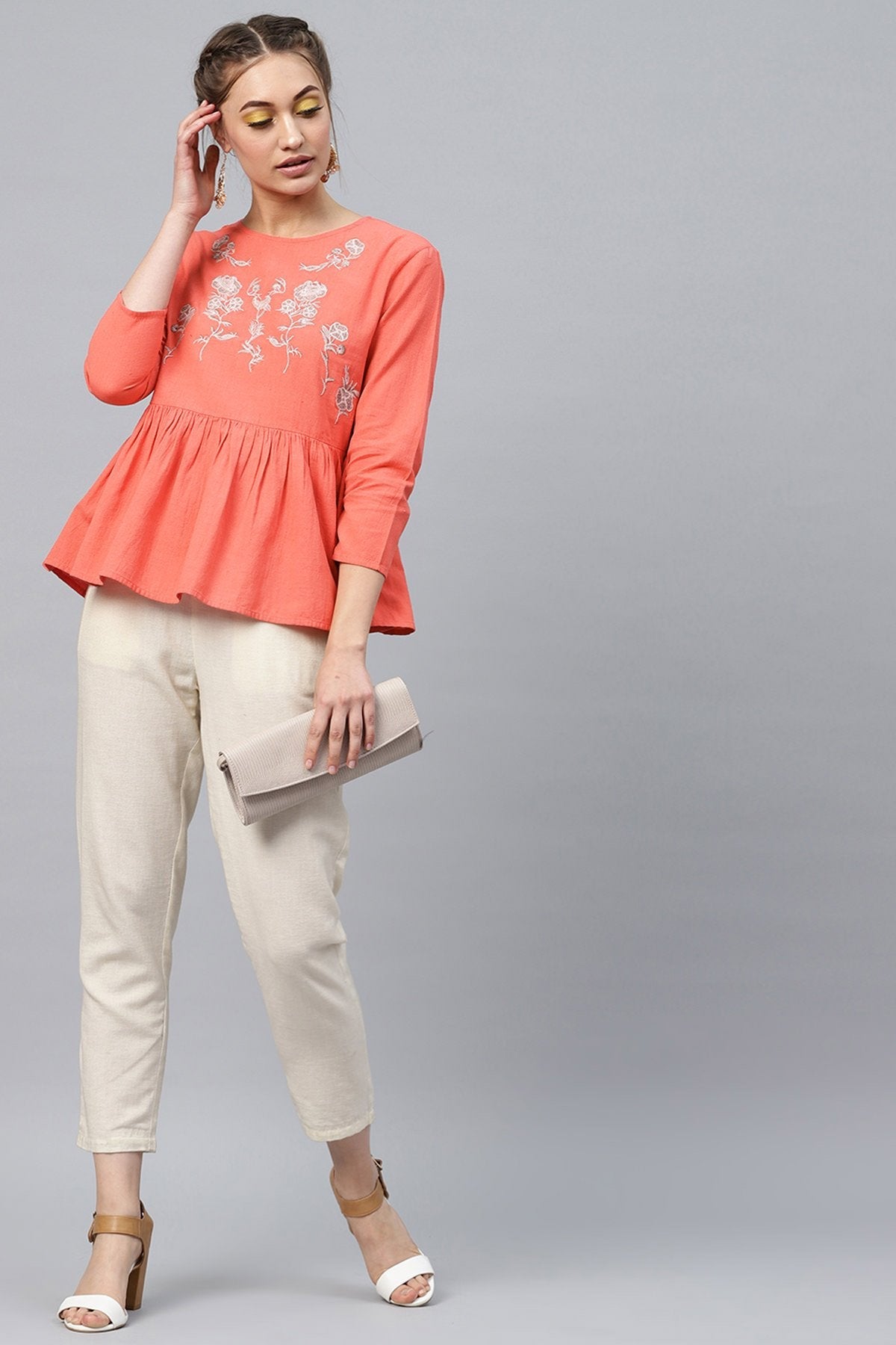 Women's Coral Frill Hem Embroidered Top - SASSAFRAS