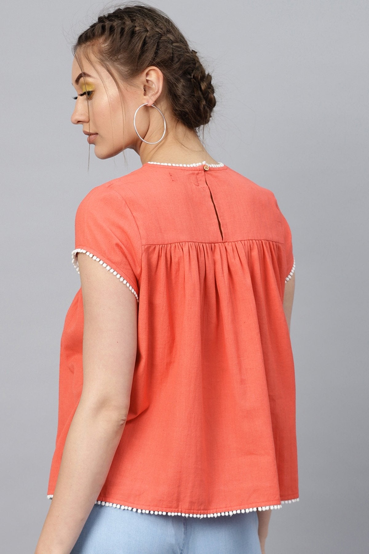 Women's Coral Yoke Embroidered Top - SASSAFRAS