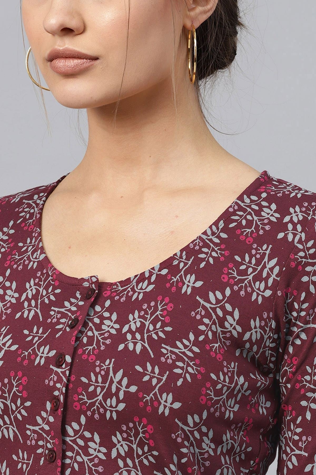 Women's Maroon Floral Front Button Crop Top - SASSAFRAS