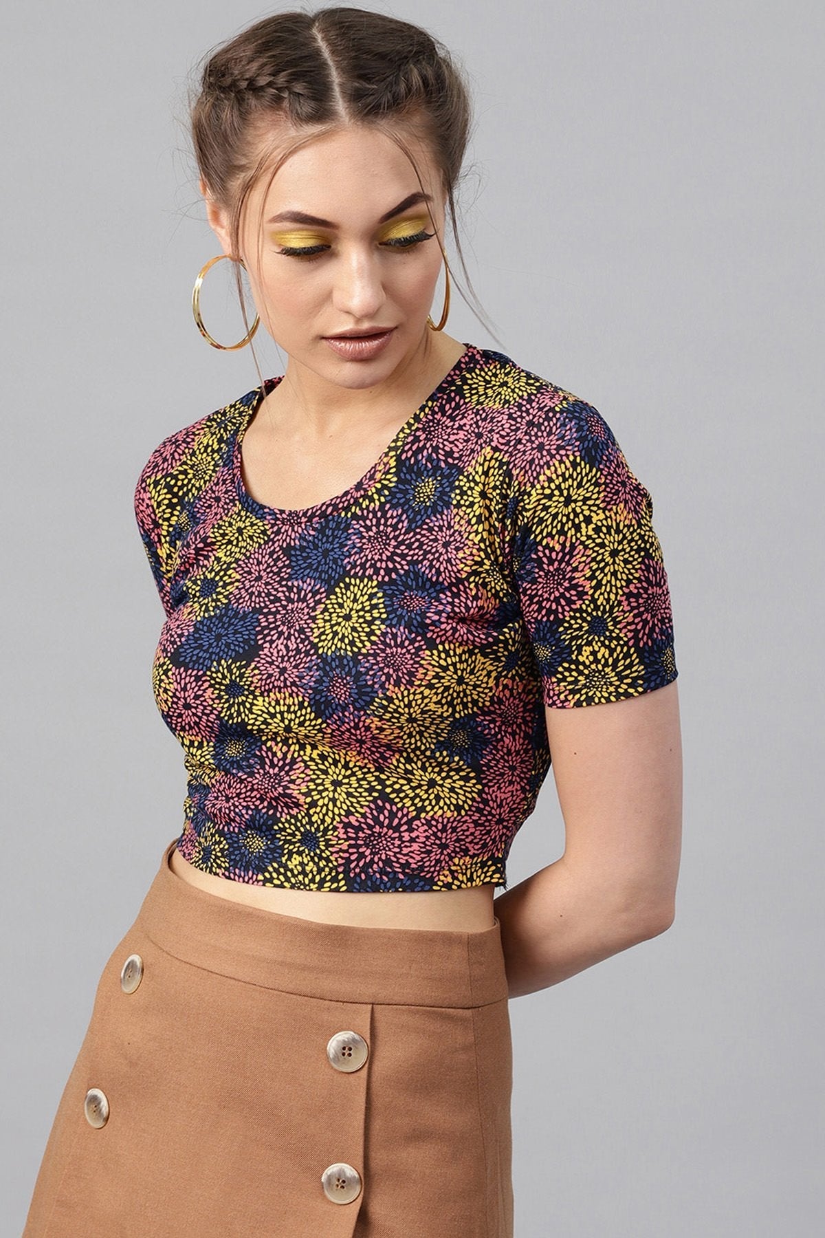 Women's Multi Floral Back Knot Crop Top - SASSAFRAS