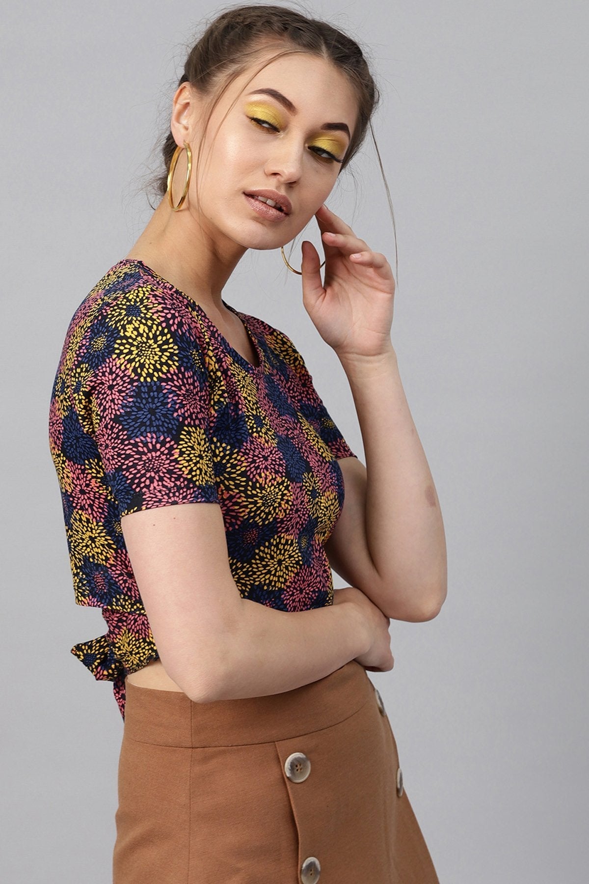 Women's Multi Floral Back Knot Crop Top - SASSAFRAS