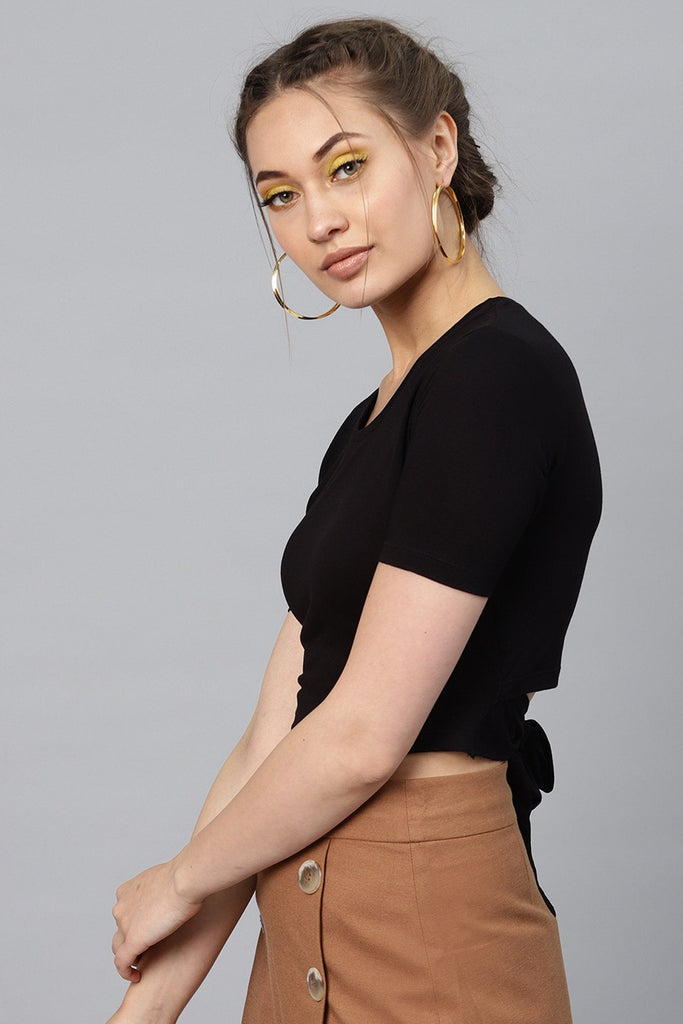 Women's Black Back Knot Crop Top