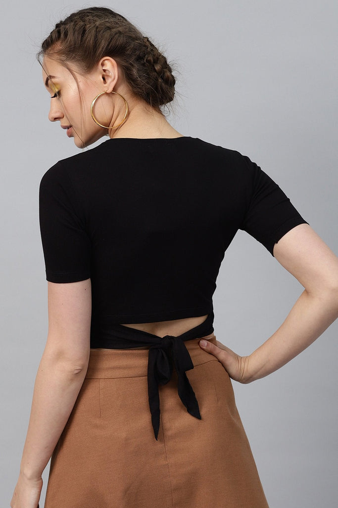 Women's Black Back Knot Crop Top