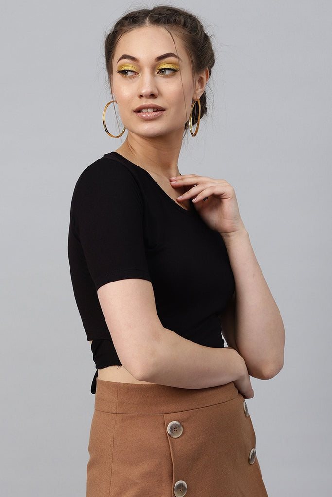 Women's Black Back Knot Crop Top