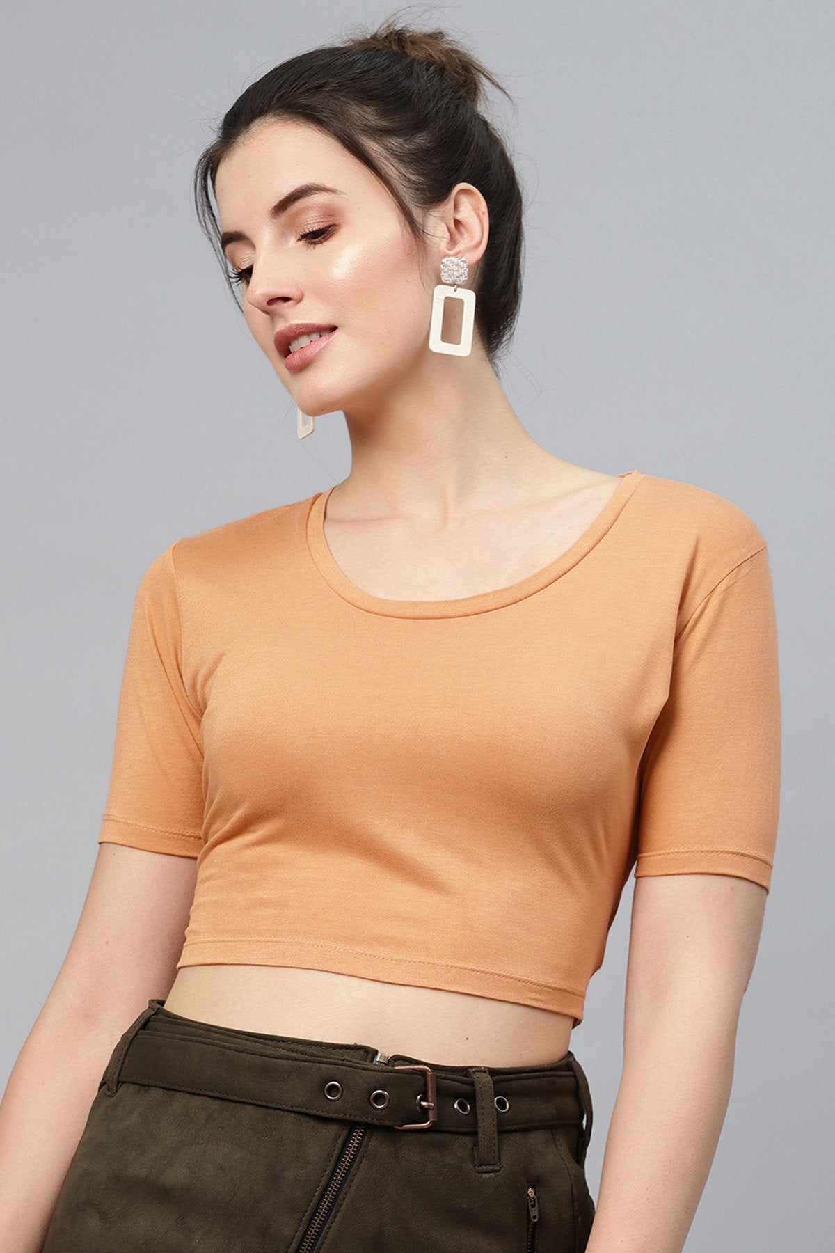 Women's Brown Back Knot Crop Top - SASSAFRAS