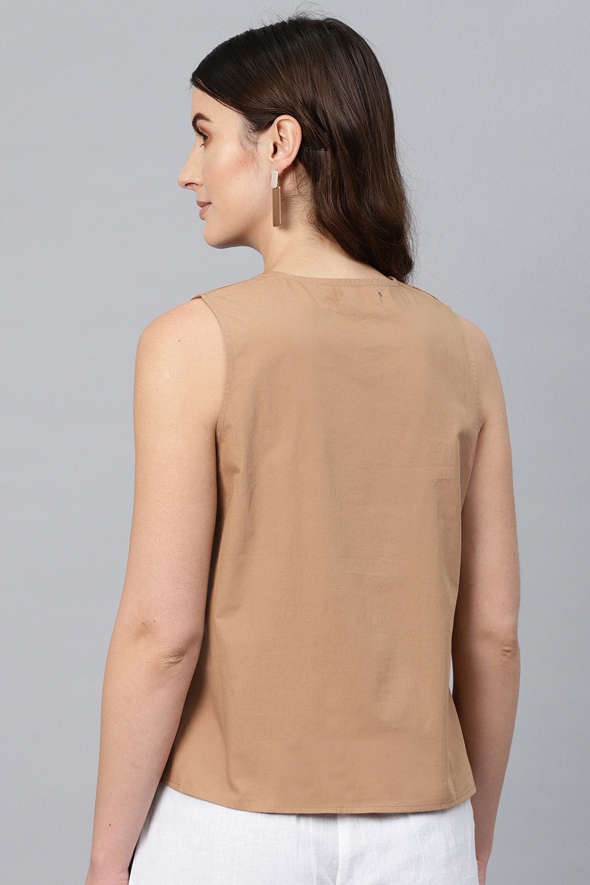 Women's Brown Sleeveless Wrap Top - SASSAFRAS