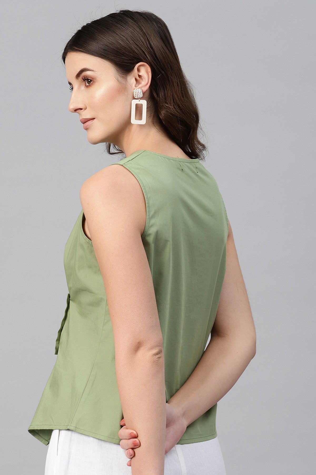 Women's Olive Sleeveless Wrap Top - SASSAFRAS