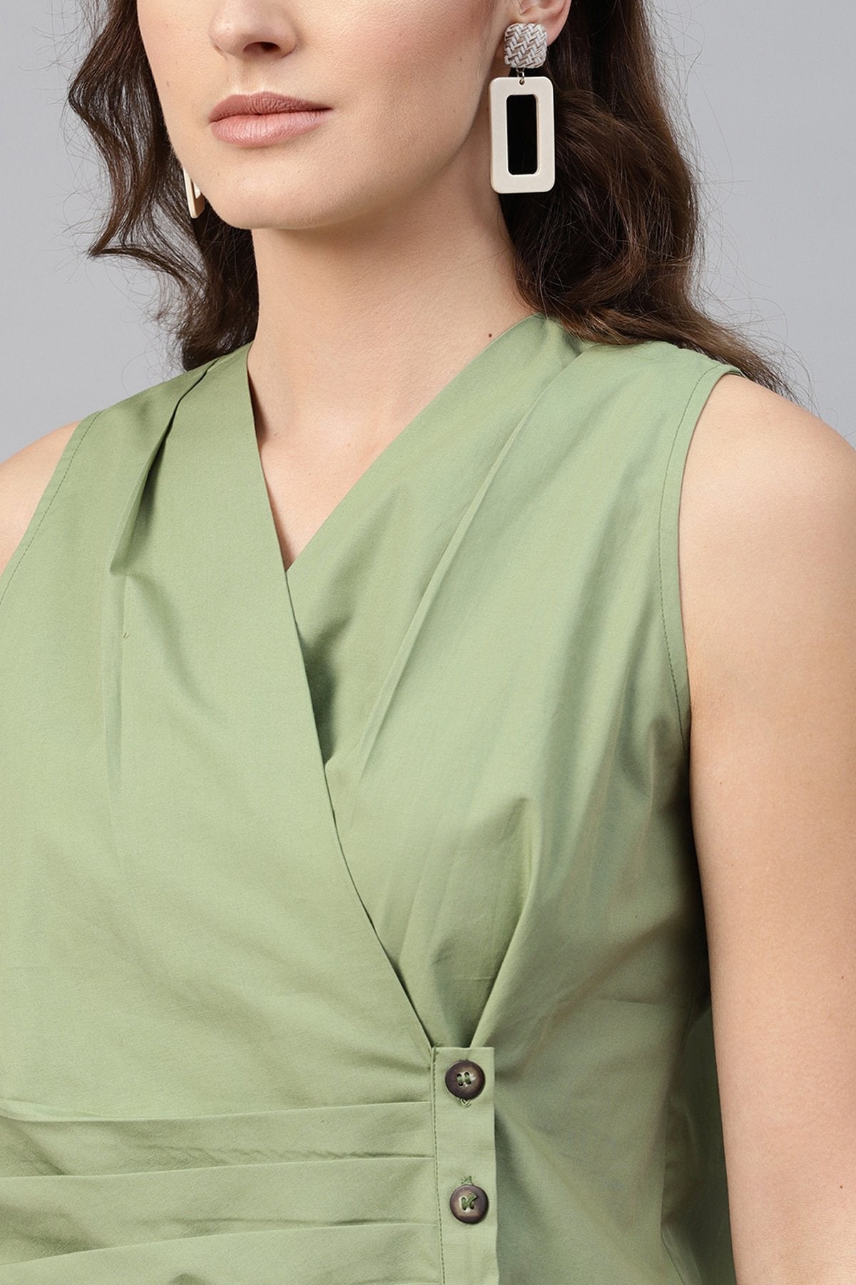 Women's Olive Sleeveless Wrap Top - SASSAFRAS