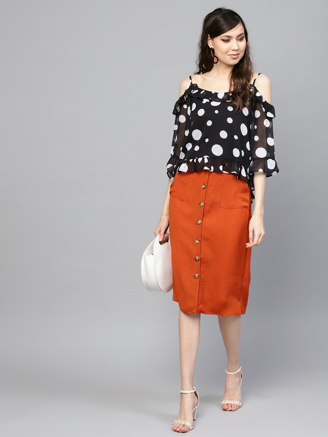 Women's Black Polka Cold Shoulder Top - SASSAFRAS