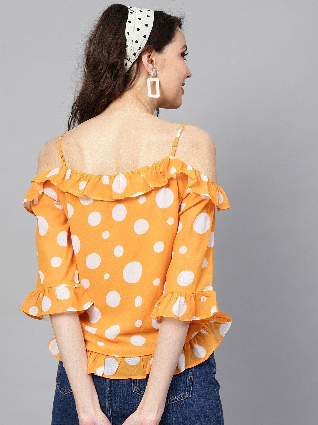 Women's Yellow Polka Cold Shoulder Top - SASSAFRAS