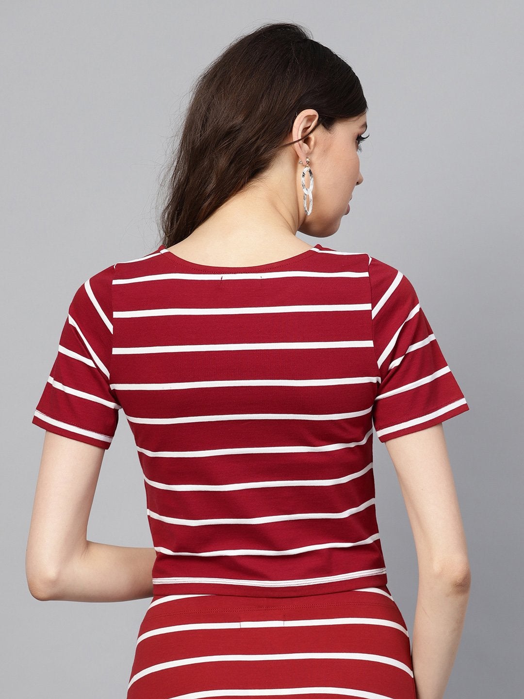 Women's Maroon White Stripe Crop Top - SASSAFRAS