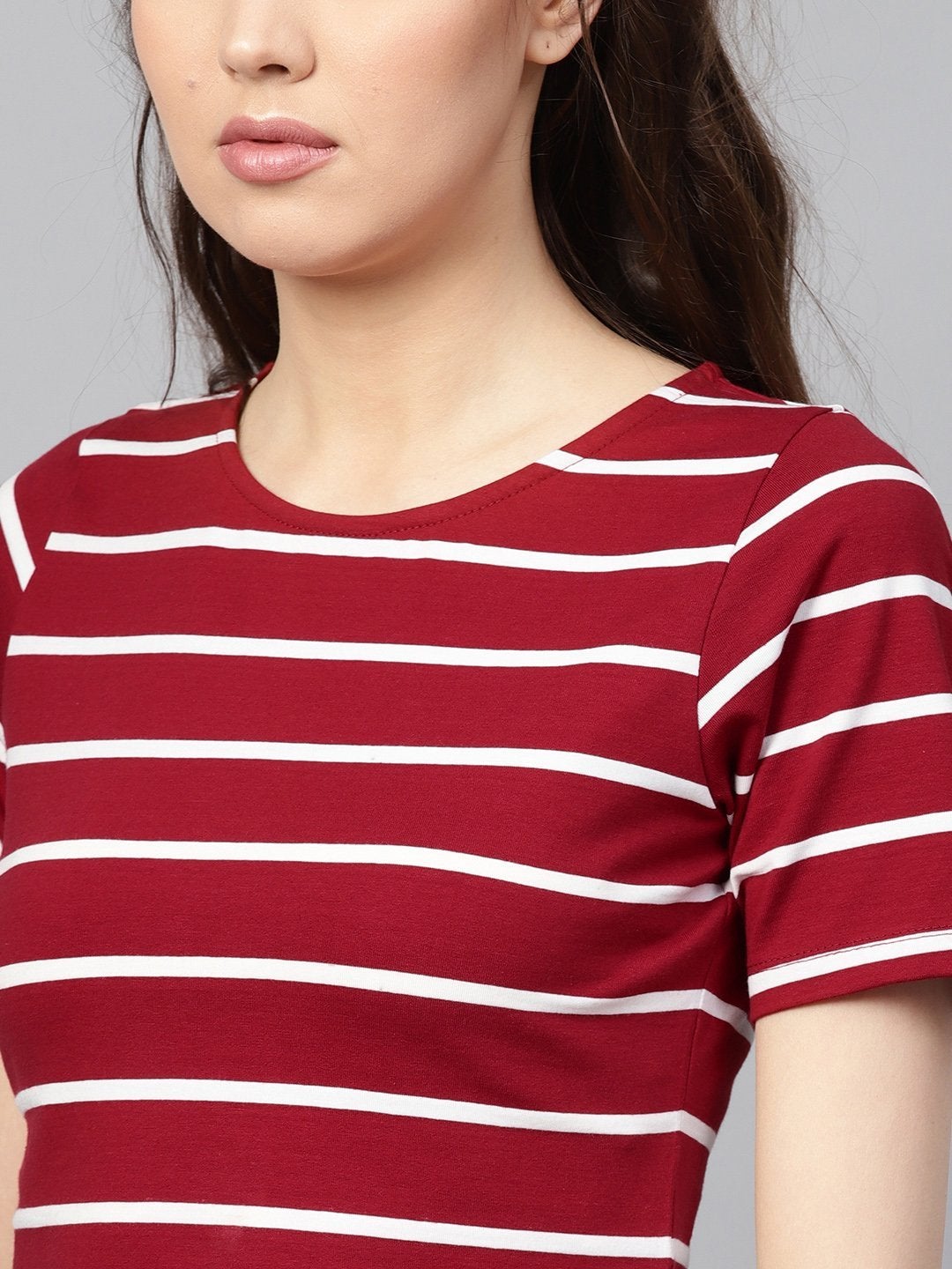 Women's Maroon White Stripe Crop Top - SASSAFRAS