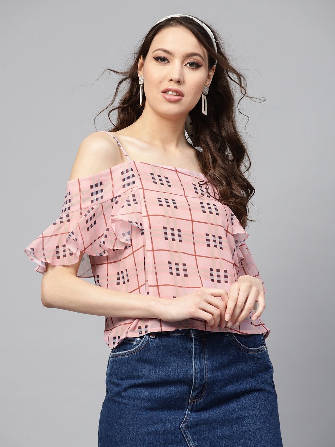 Women's Pink Check Strappy Top - SASSAFRAS