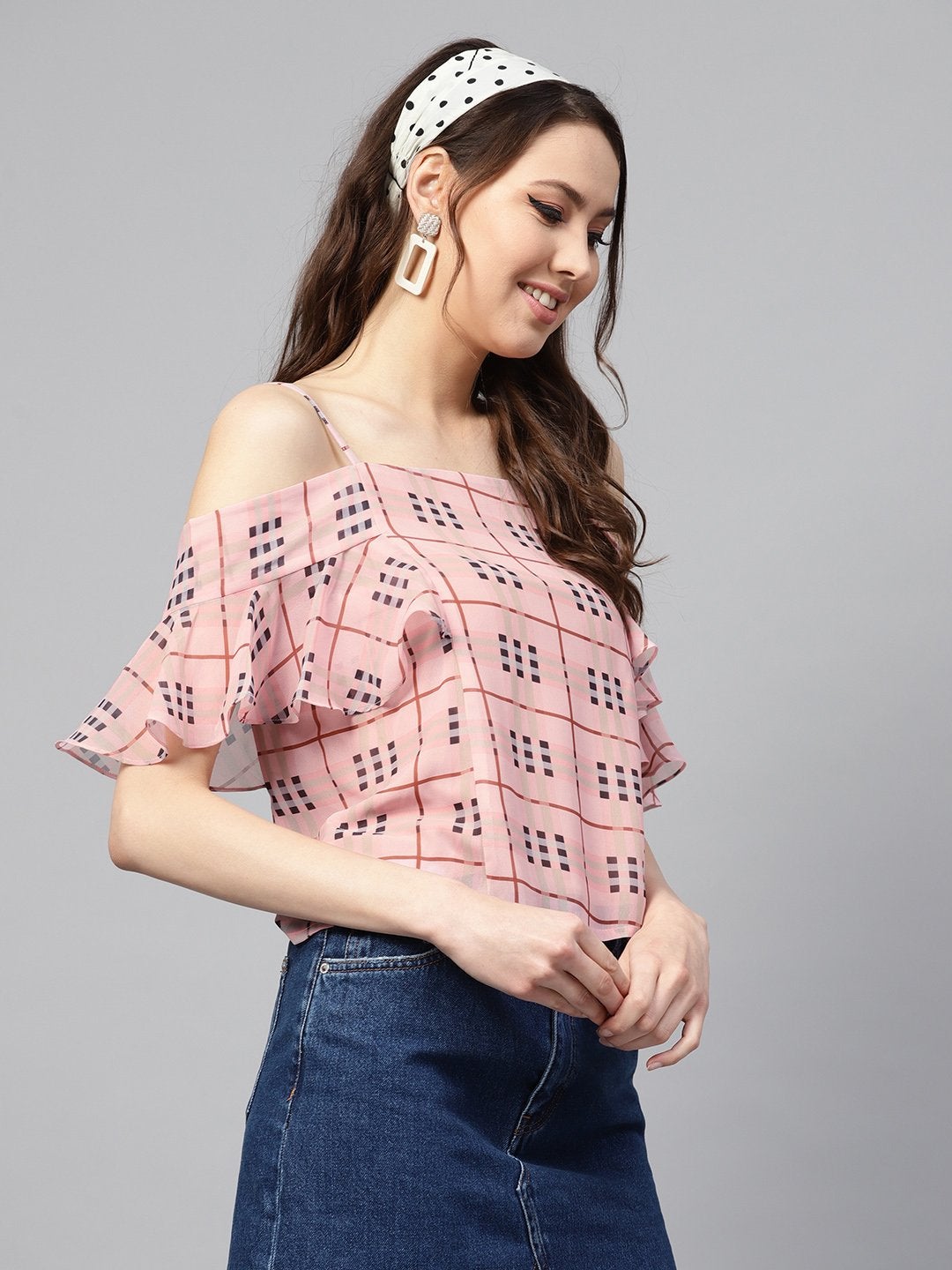 Women's Pink Check Strappy Top - SASSAFRAS