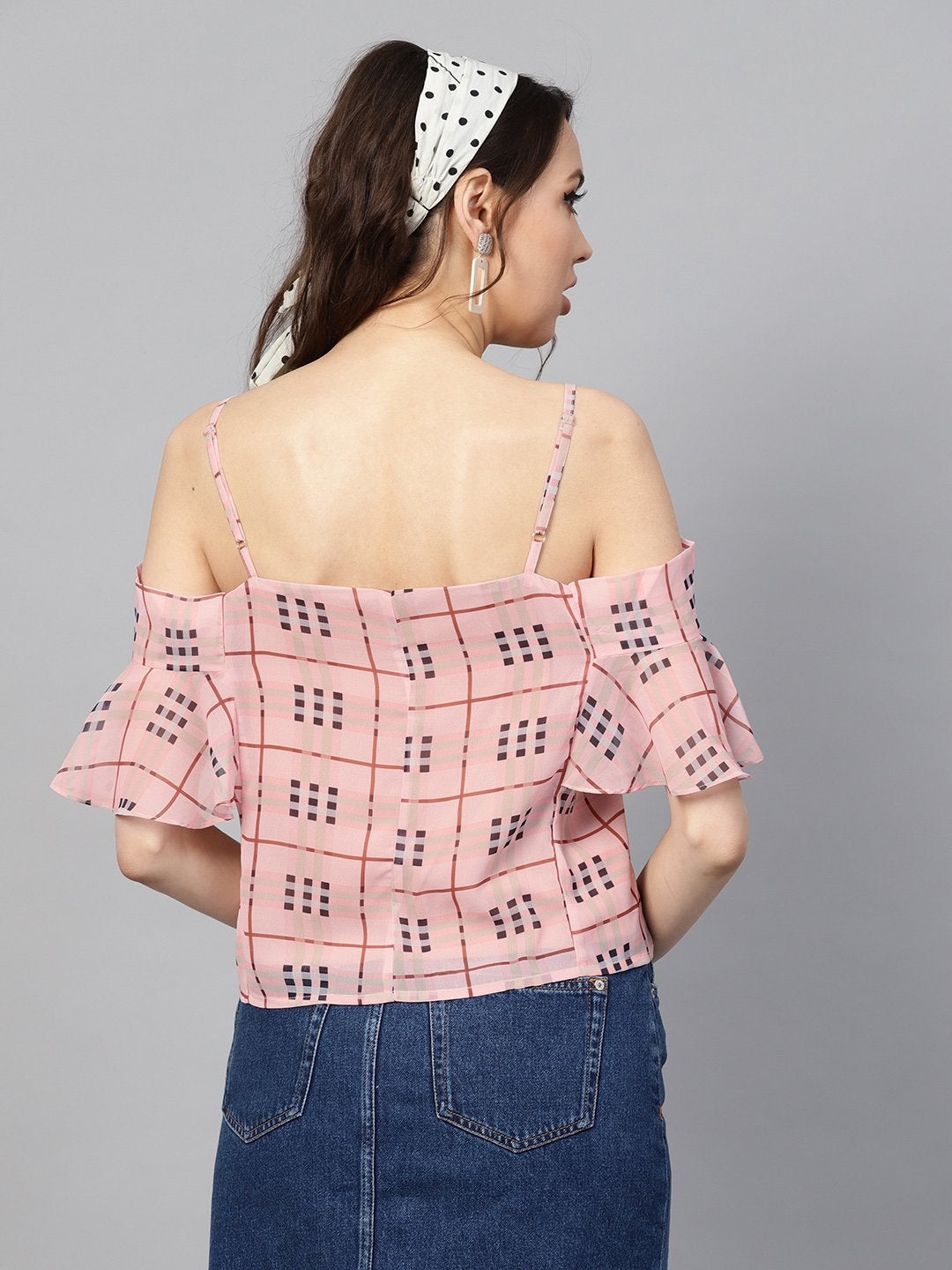 Women's Pink Check Strappy Top - SASSAFRAS