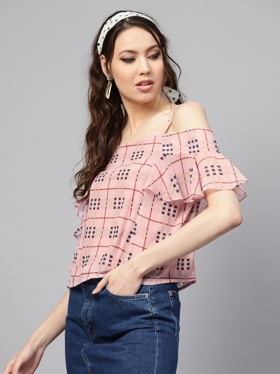 Women's Pink Check Strappy Top - SASSAFRAS