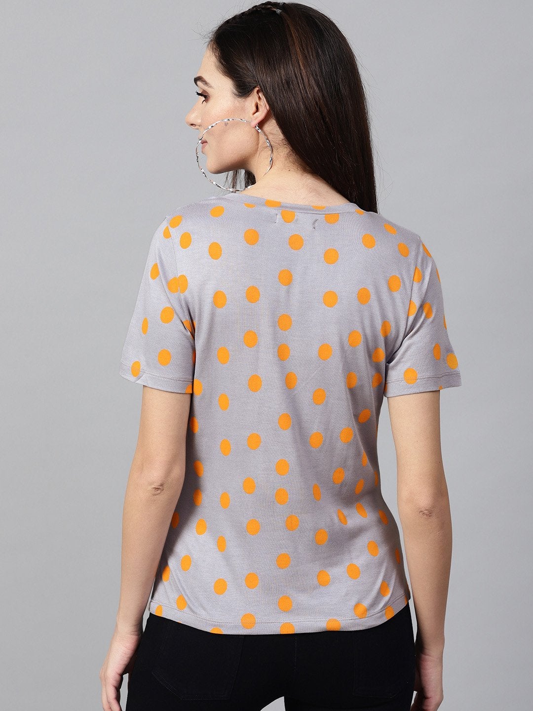 Women's Grey Yellow Polka V-Neck Tee - SASSAFRAS