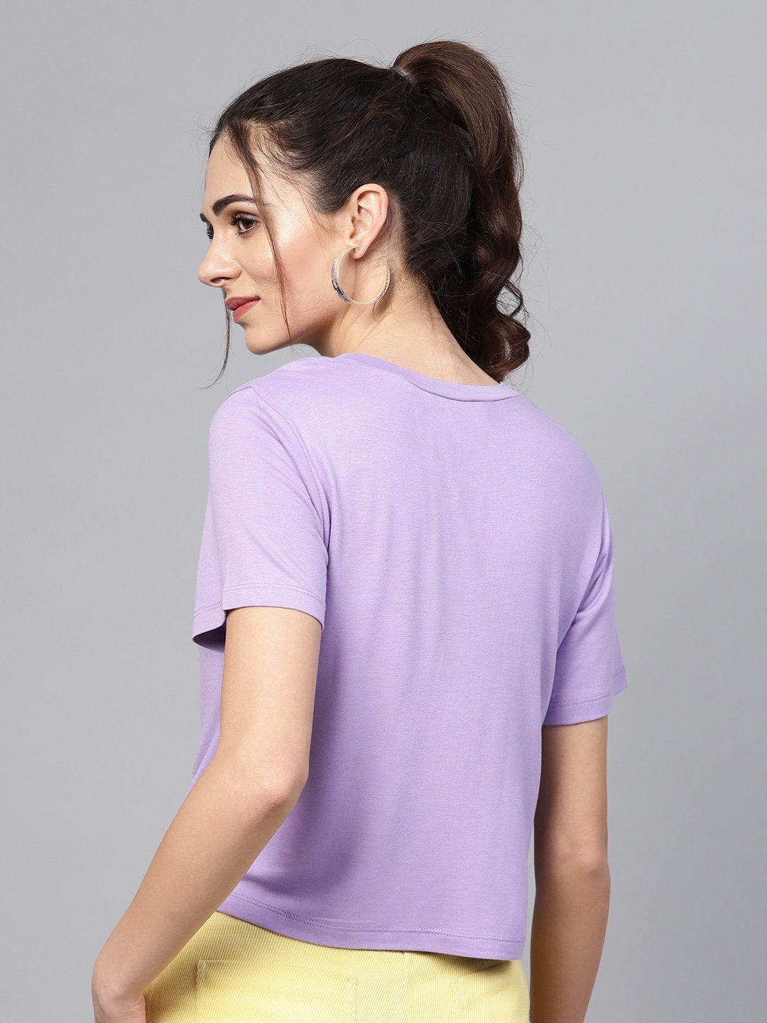 Women's Lavender Sunflower Print Crop Tee - SASSAFRAS