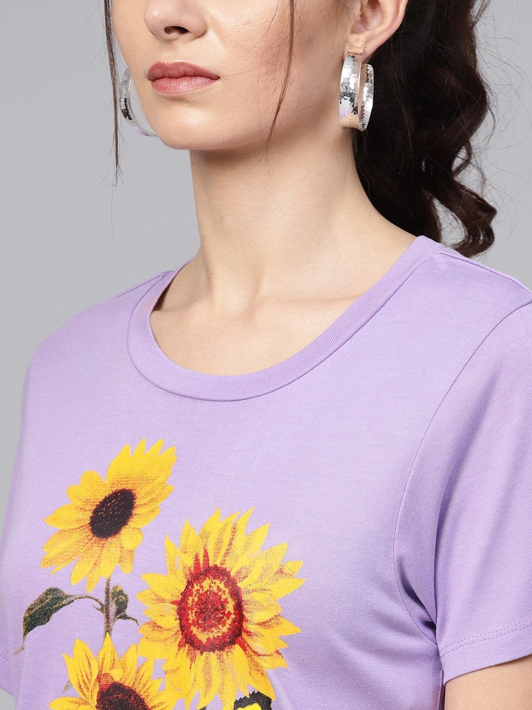 Women's Lavender Sunflower Print Crop Tee - SASSAFRAS