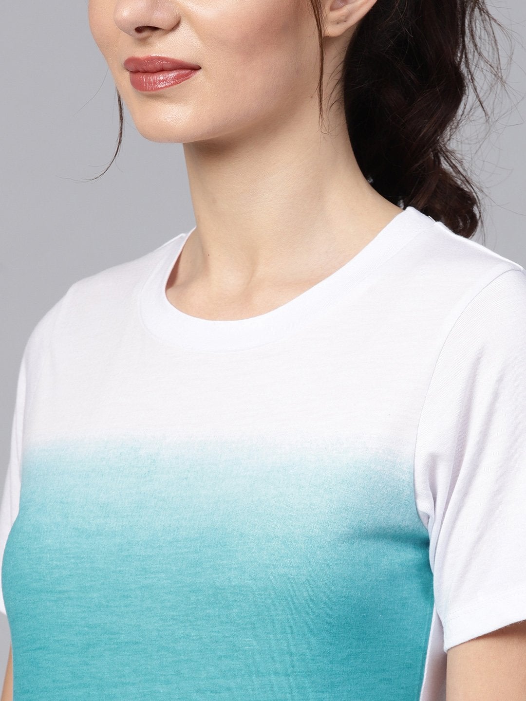 Women's Blue Ombre Round Neck Tee - SASSAFRAS