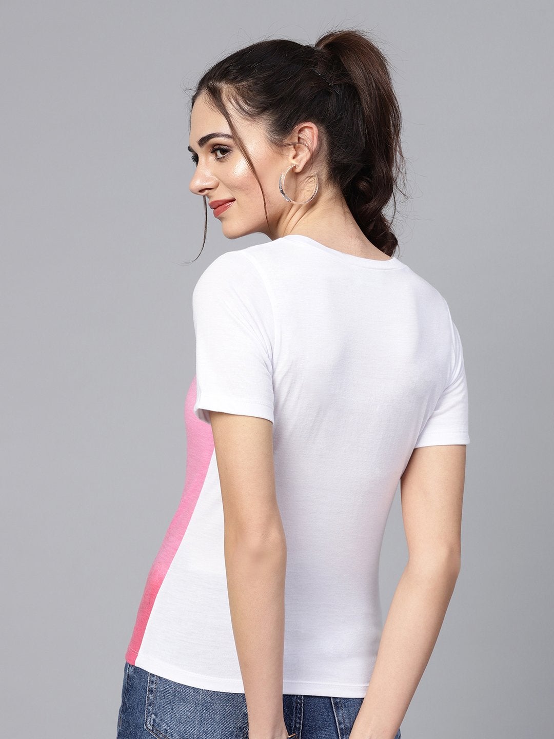 Women's Pink Ombre Round Neck Tee - SASSAFRAS