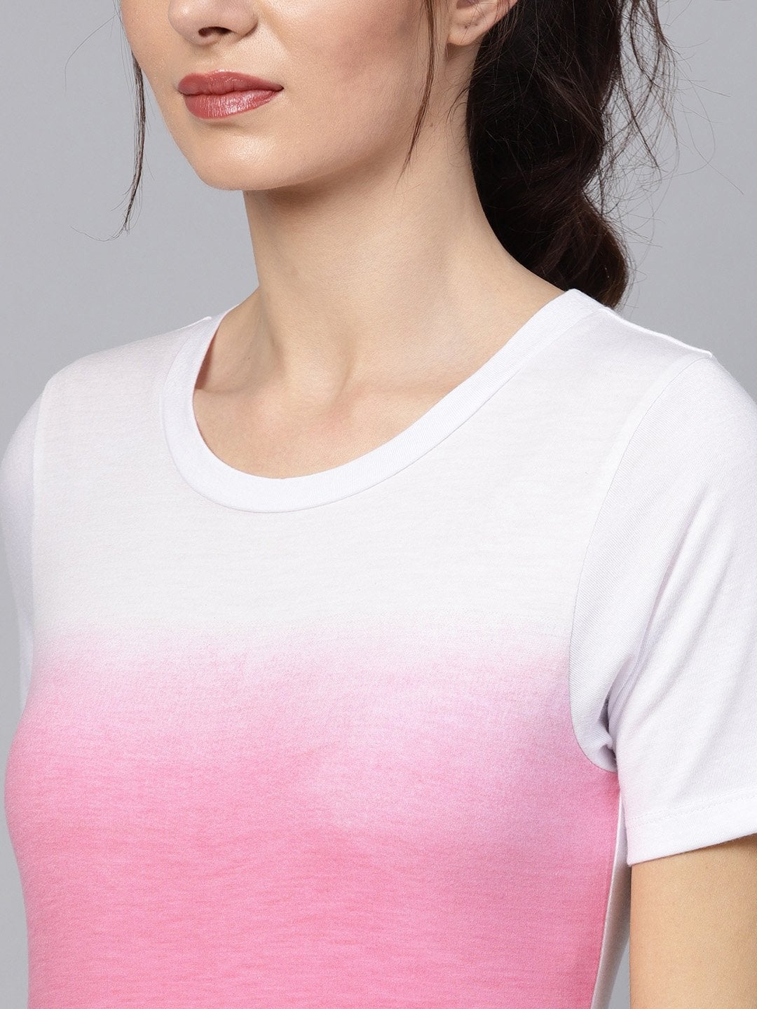 Women's Pink Ombre Round Neck Tee - SASSAFRAS