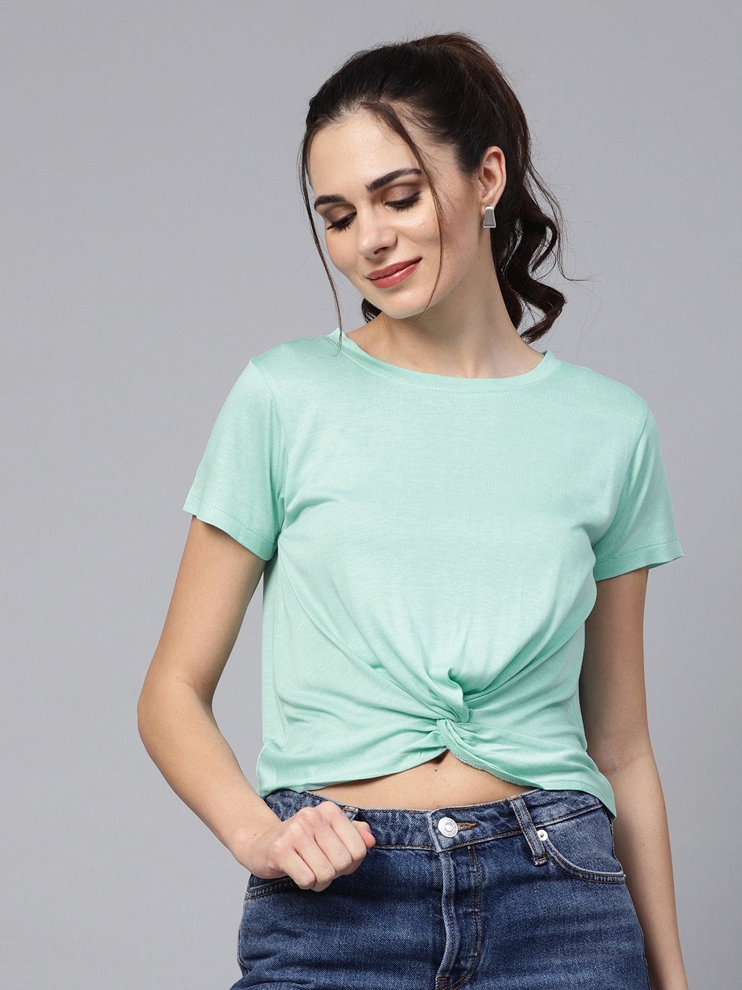 Women's Mint Knot Hem Crop Tee - SASSAFRAS