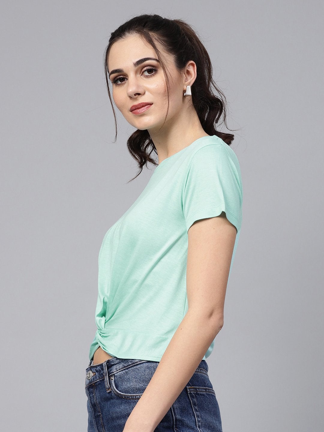 Women's Mint Knot Hem Crop Tee - SASSAFRAS