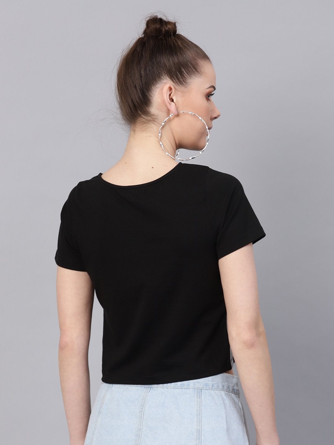 Women's Black Athleisure Tape Crop Top - SASSAFRAS