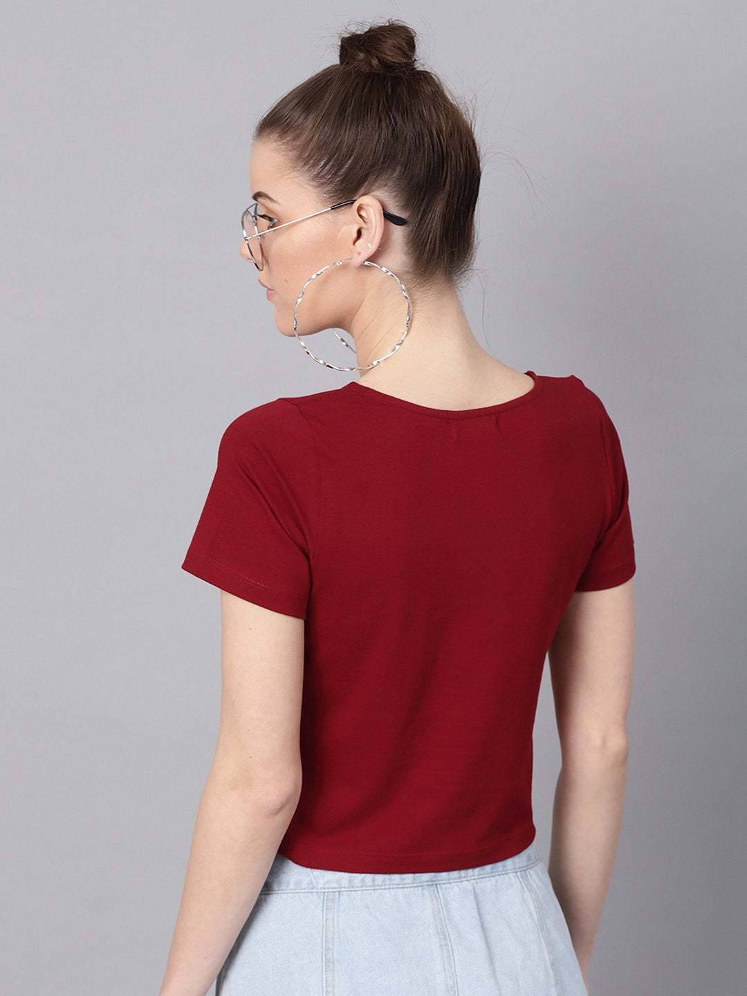 Women's Maroon Athleisure Tape Crop Top - SASSAFRAS