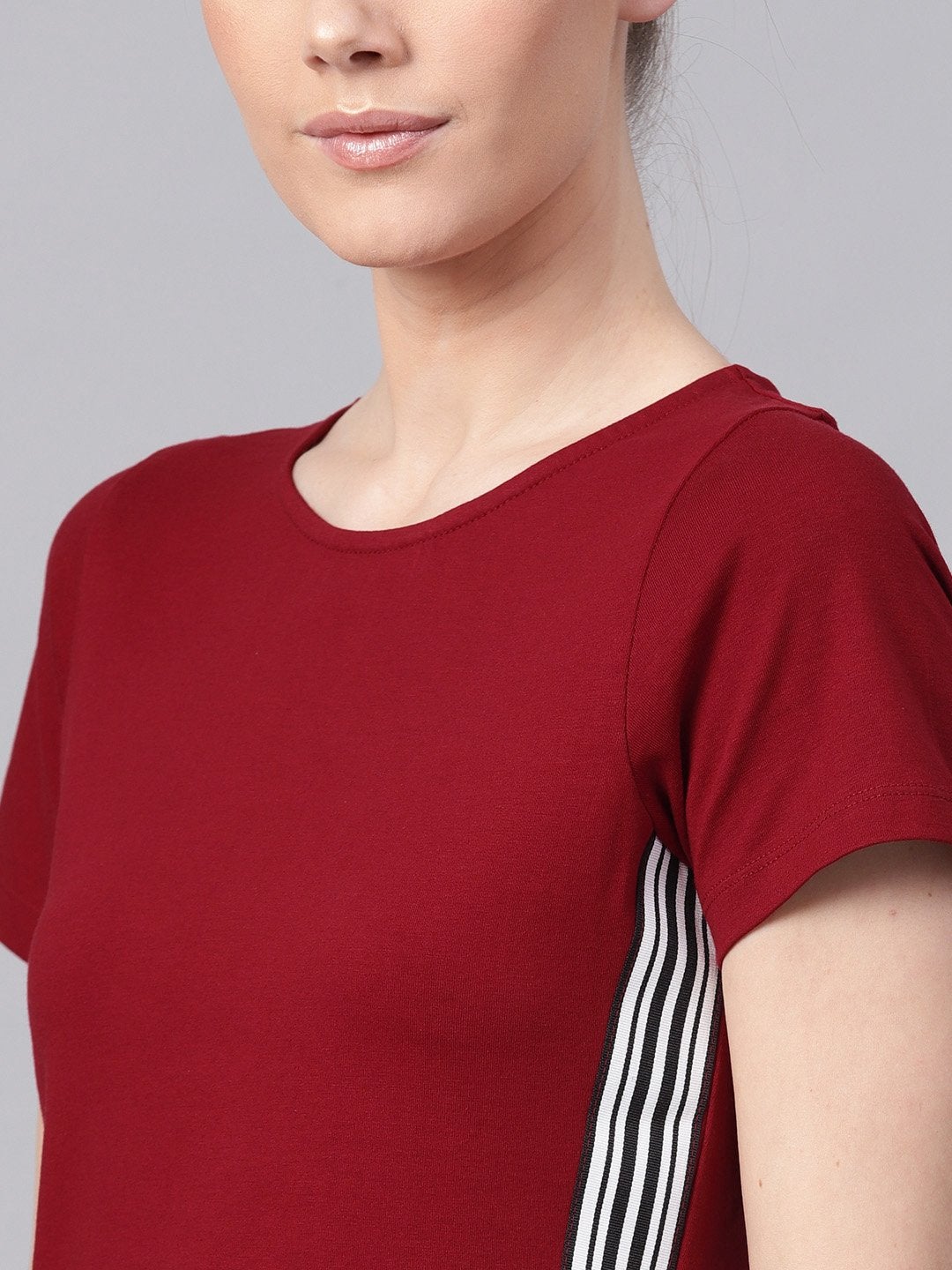 Women's Maroon Athleisure Tape Crop Top - SASSAFRAS