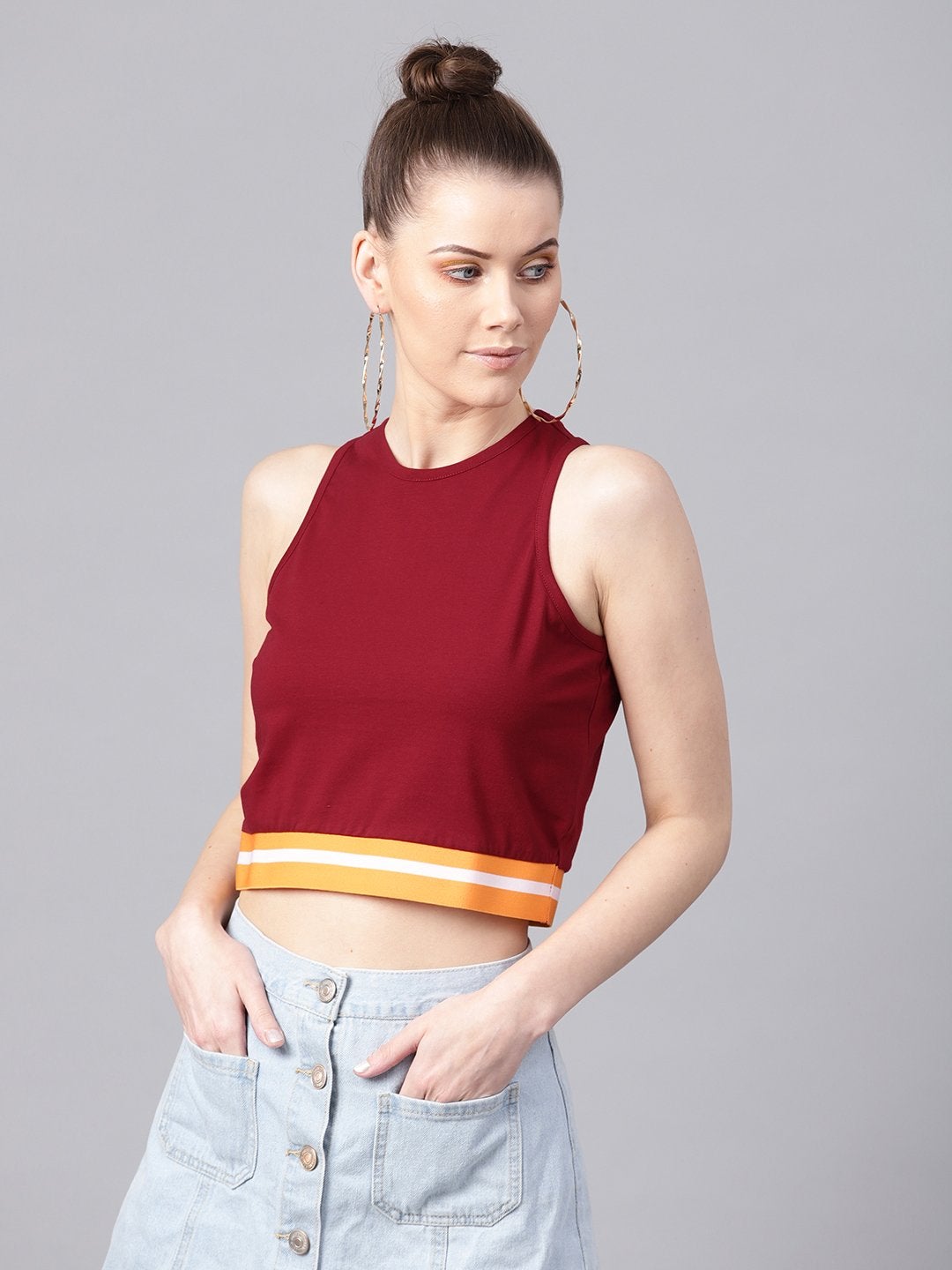 Women's Maroon Box Back Athleisure Crop Top - SASSAFRAS