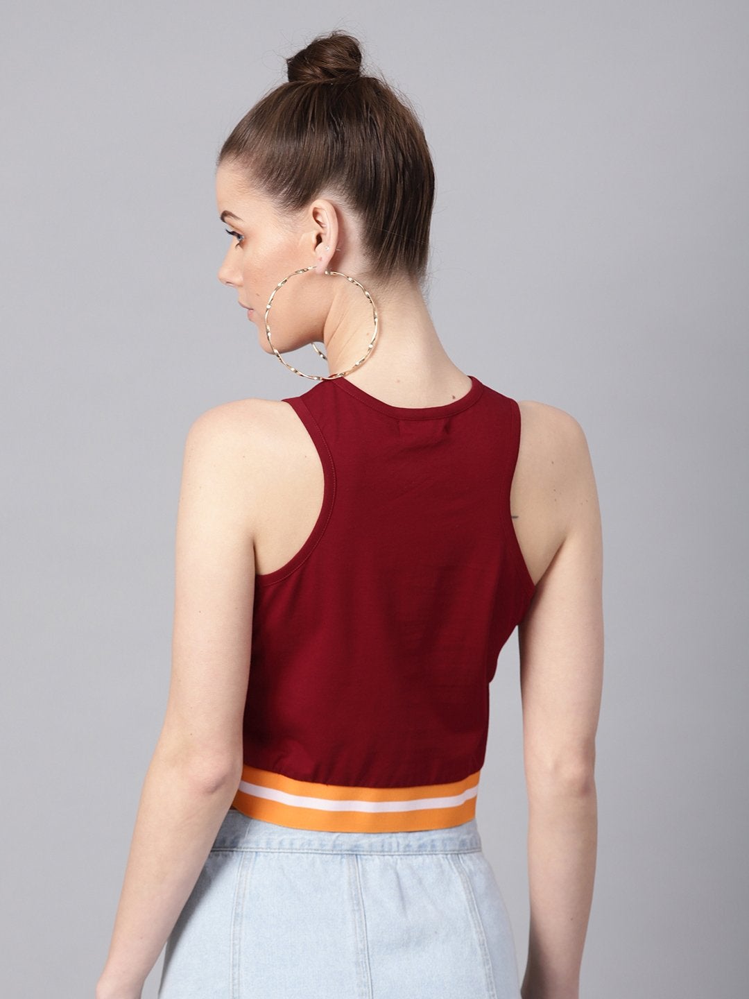 Women's Maroon Box Back Athleisure Crop Top - SASSAFRAS