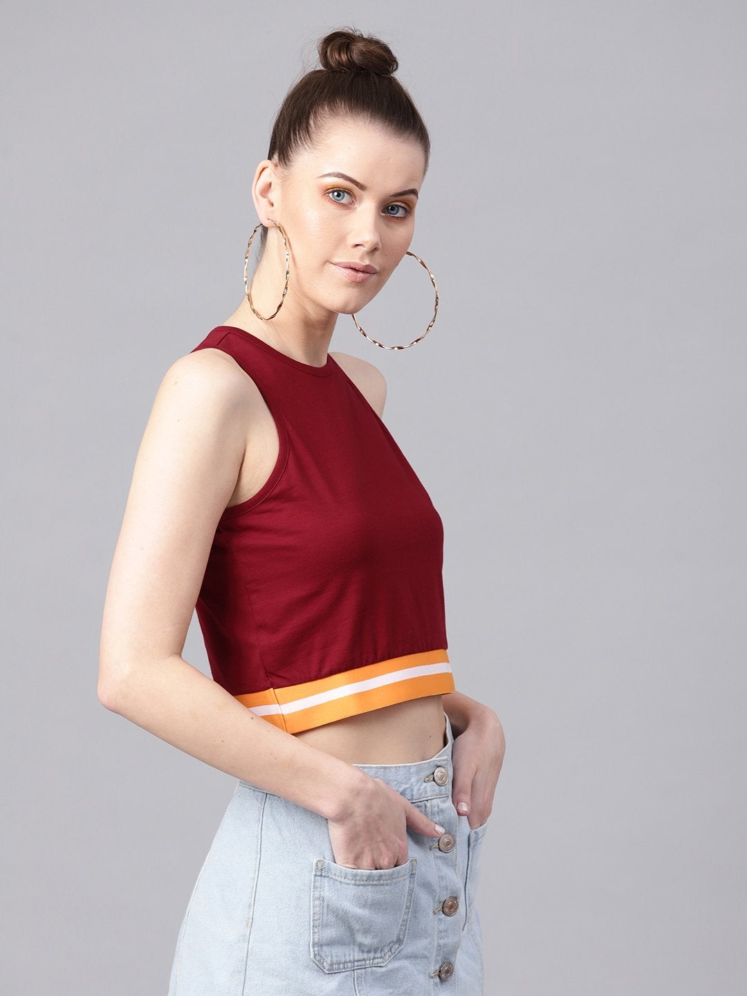 Women's Maroon Box Back Athleisure Crop Top - SASSAFRAS