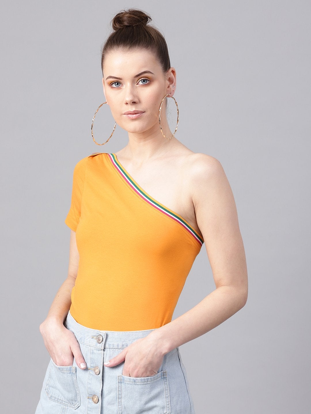 Women's Mustard One Shoulder Athleisure Top - SASSAFRAS