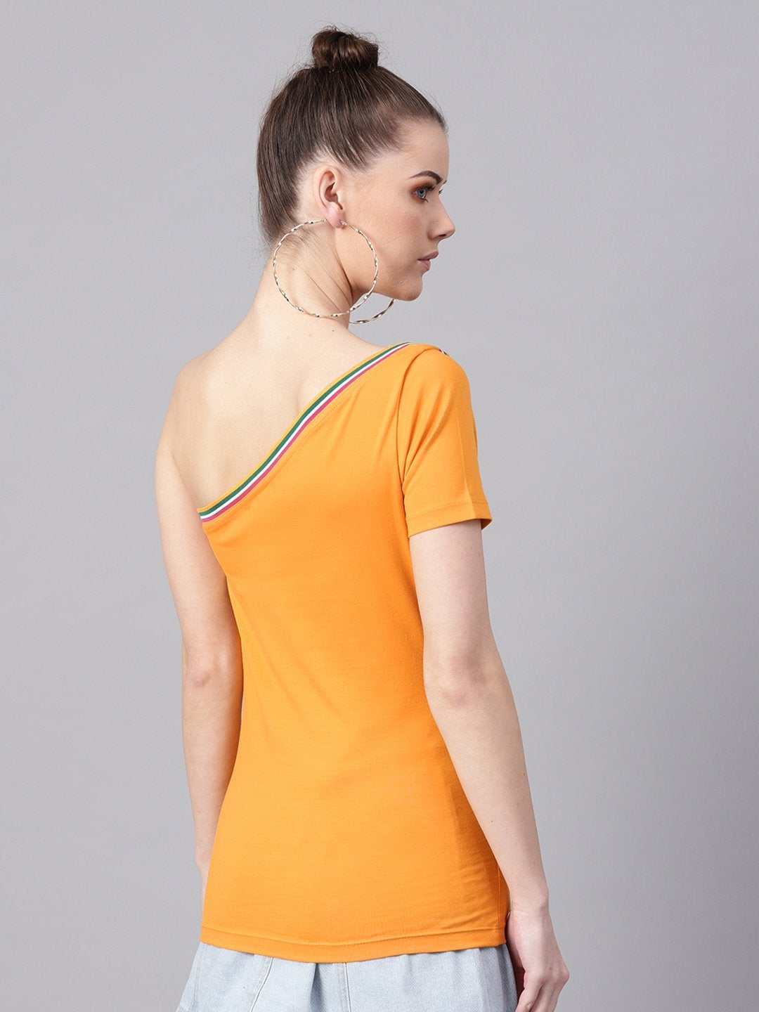 Women's Mustard One Shoulder Athleisure Top - SASSAFRAS