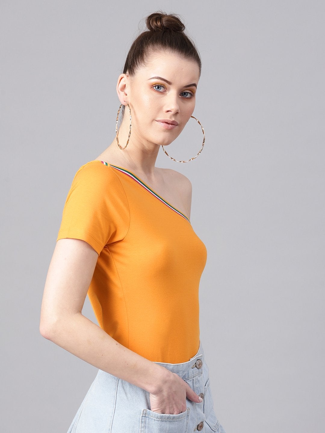 Women's Mustard One Shoulder Athleisure Top - SASSAFRAS