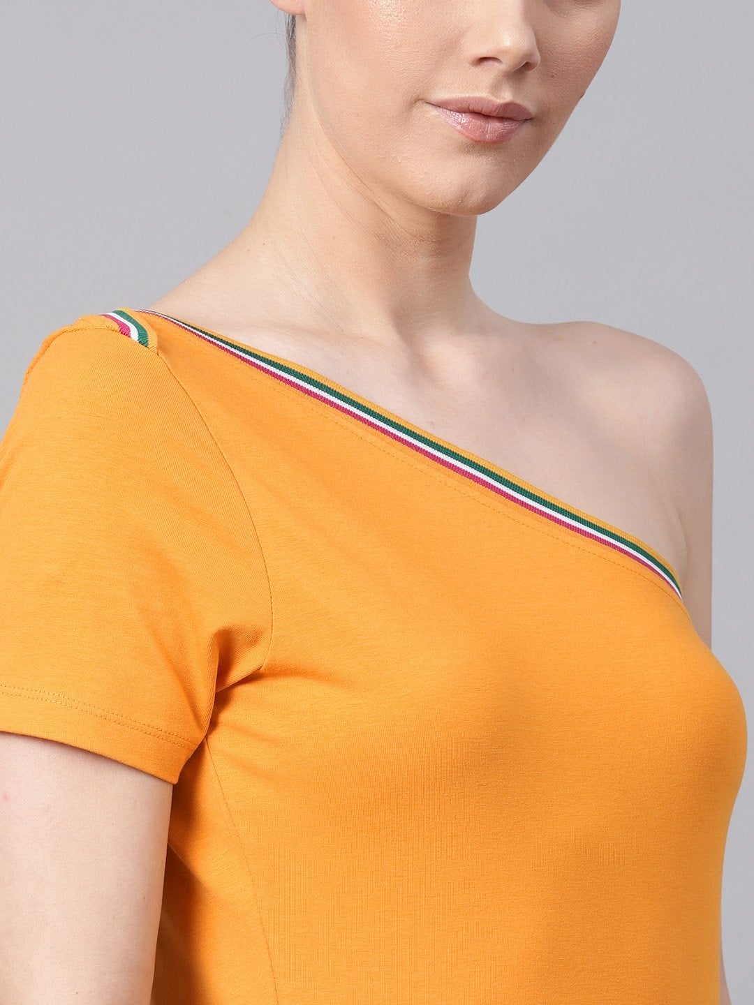 Women's Mustard One Shoulder Athleisure Top - SASSAFRAS