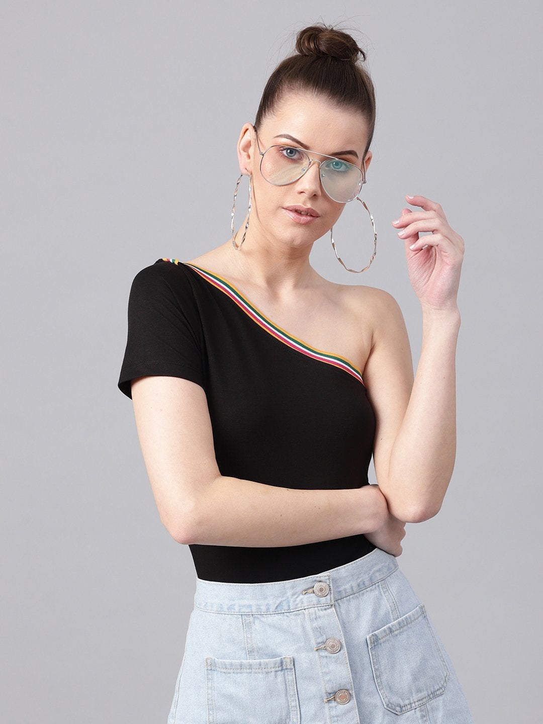 Women's Black One Shoulder Athleisure Top - SASSAFRAS