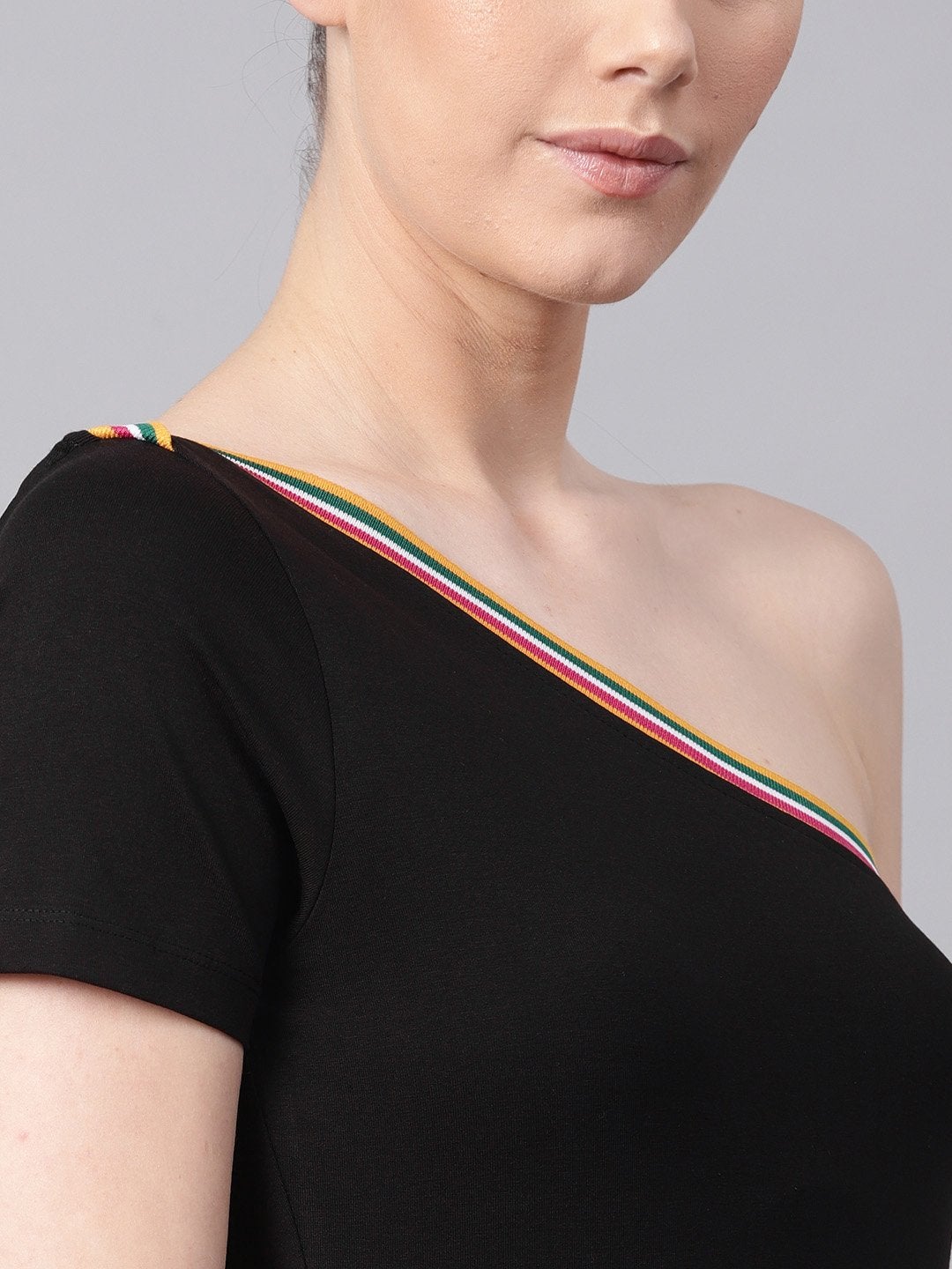 Women's Black One Shoulder Athleisure Top - SASSAFRAS