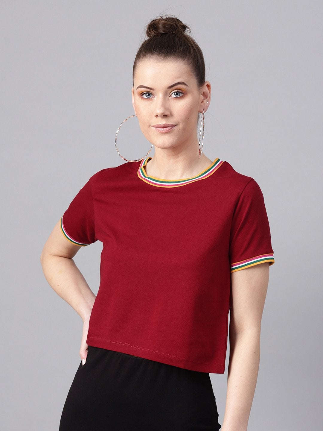 Women's Maroon Athleisure Rib Crop Top - SASSAFRAS