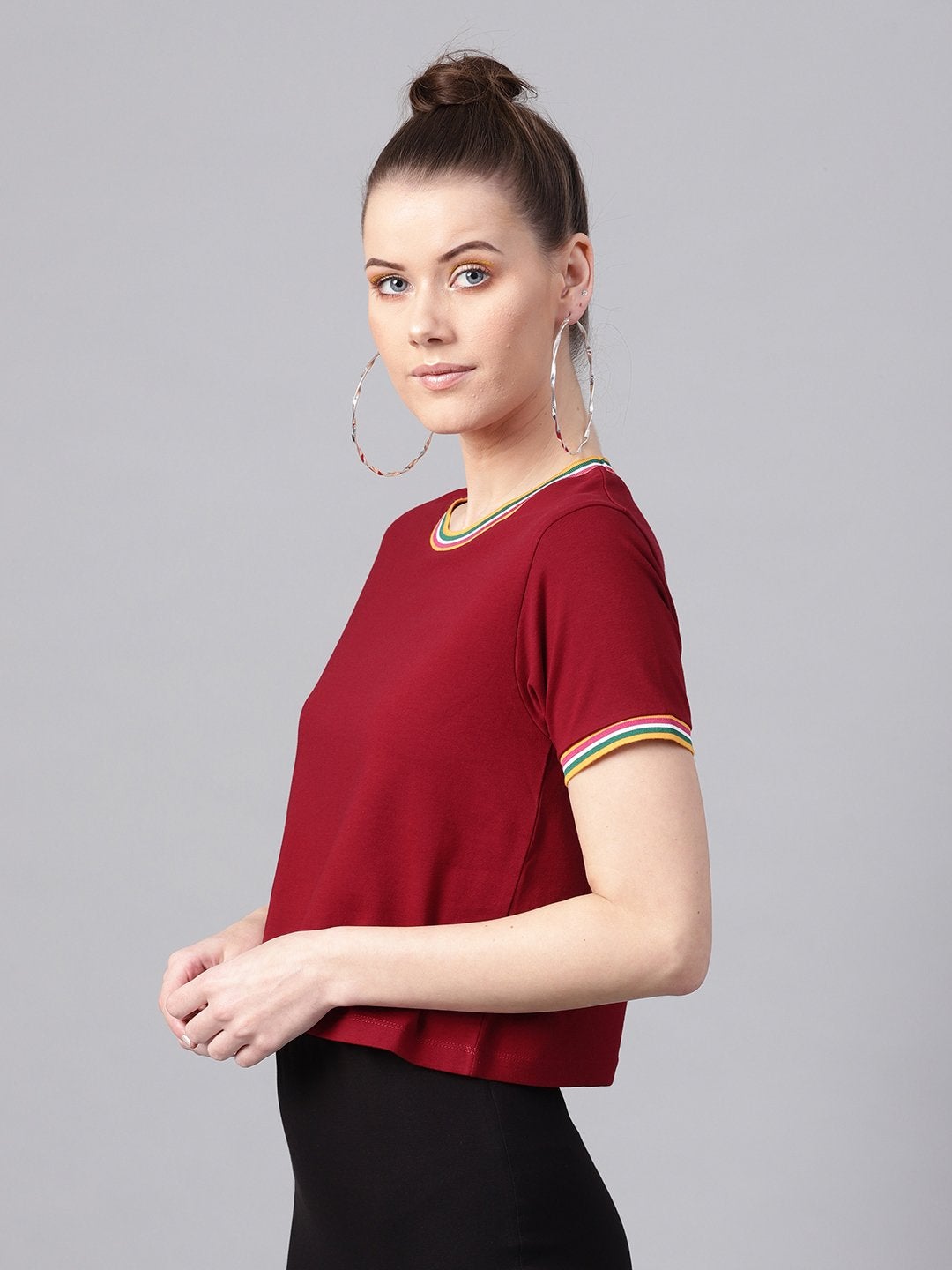 Women's Maroon Athleisure Rib Crop Top - SASSAFRAS