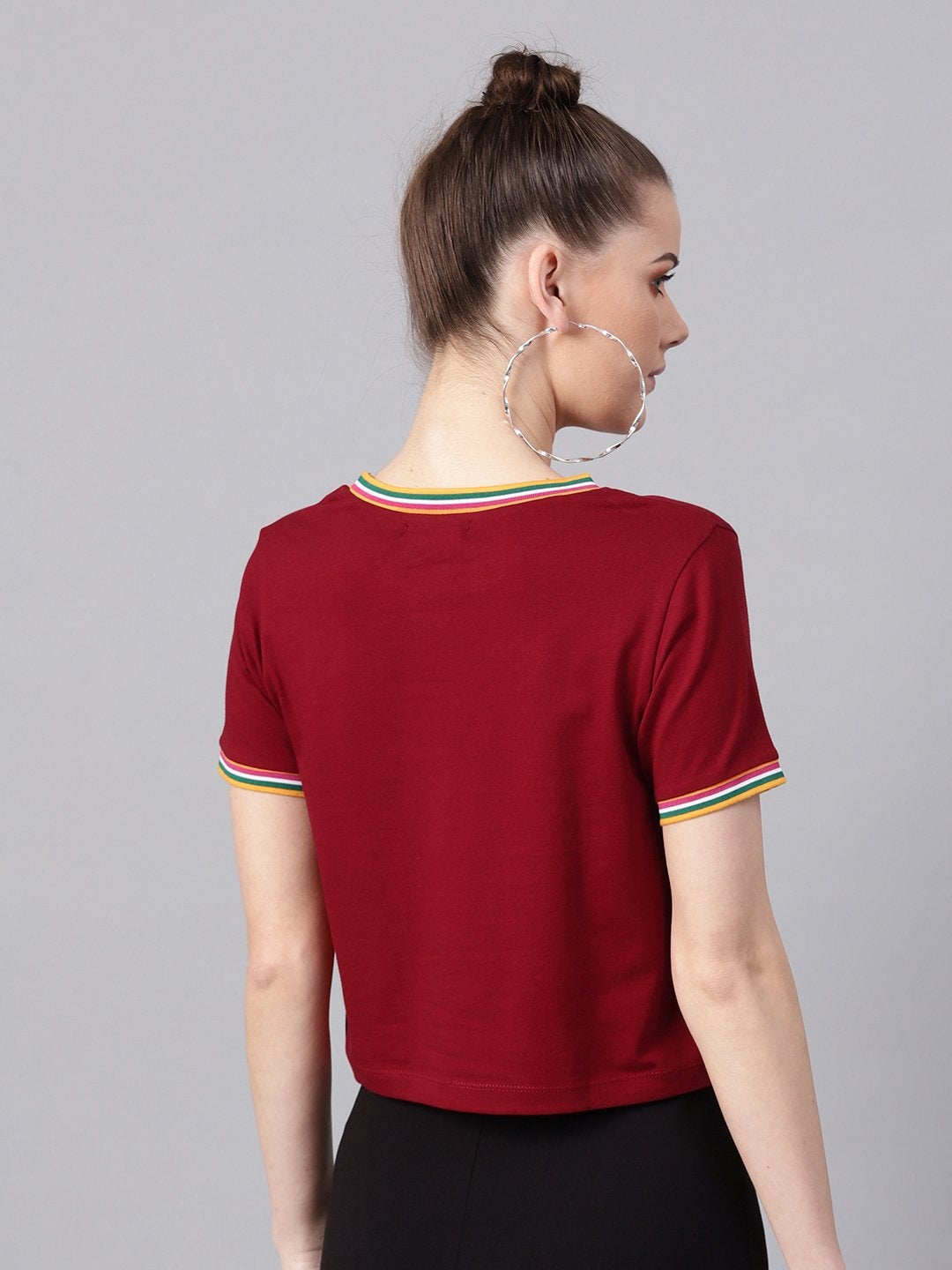 Women's Maroon Athleisure Rib Crop Top - SASSAFRAS